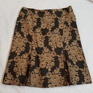 Ann Taylor Black Tan Floral Tapestry Skirt Sz 10
